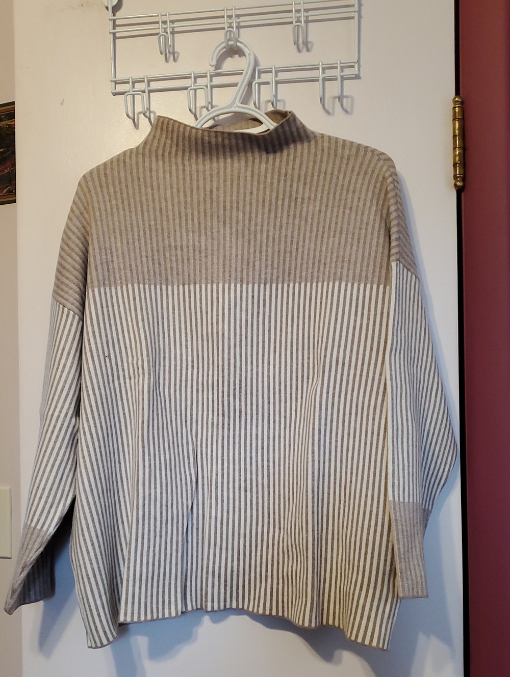 Womens Ribbed Mock Neck Sweater in Beige and Cream